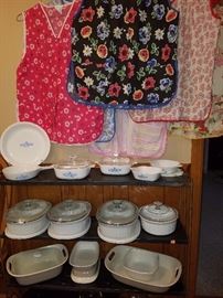 Vintage aprons, Corning Ware, Pyrex. 