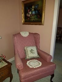 Parlor chair (2 of 2) & framed art work. 