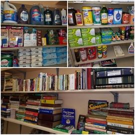 Books & lots of unopened cleaners. 