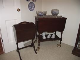 Hostess cart with brass wheels, vintage sewing stand