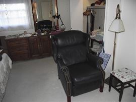 Lane navy blue leather recliner