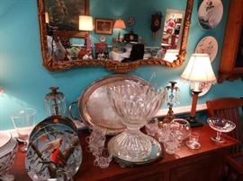 Plateau & Nice Crystal Punch Bolw on Stand, Good Gilt Framed Mirror