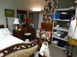 Linens and Tall Lane Cedar Chest w/ Full, Lower Drawer, Old Quilts