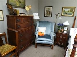 Blue Plush WIng Back Chair