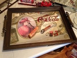 Coca Cola tray, ice pick and bottle opener