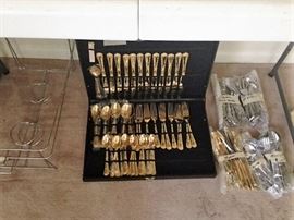 gold, gold Christmas, stainless and silver-plate flatware