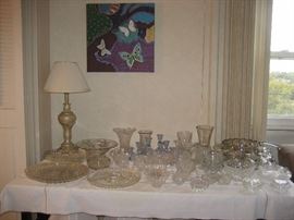 Crystal and glass table.