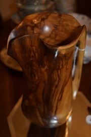 Handcrafted wooden pitcher; Olive wood?