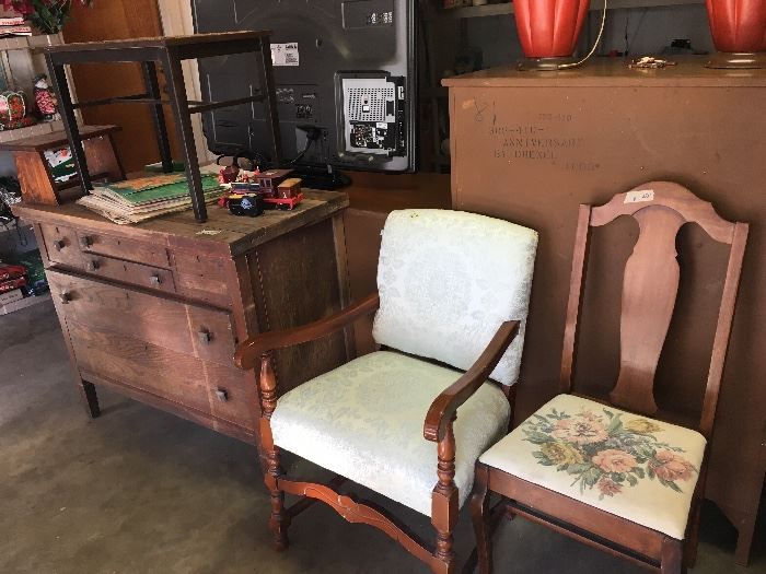very old antique chest-  2 chairs 
