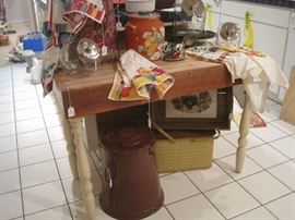BUTCHER BLOCK TABLE...VINTAGE KITCHEN WARE