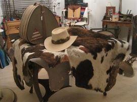 STETSON HAT AND VINTAGE STETSON HAT BOX...COW HIDE THROW RUG