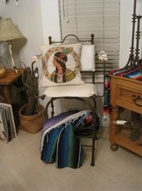 HAND BEADED LEATHER AND IRON BAR STOOLS