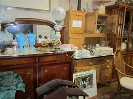 French chest with marble top and mirror - Hoosier cabinet