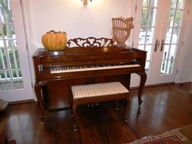 Acrosonic Carved Mahogany Console Piano & Bench