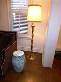 Chinese Porcelain Garden Seat  w/ Vintage Brass Floor Lamp