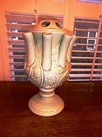 Pair Celadon Porcelain Urns w/ Flower Frogs