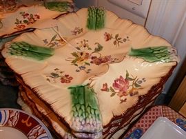 Rare 19th C. Longchamp  French Majolica Asparagus Plates