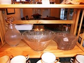Lalique Decanter w/ Thistle Bowl & Dessert Plates