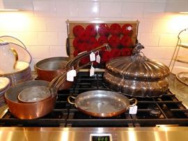 Collection of Copper Pots & Silverplated Turkey Dome
