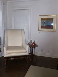 Vintage Wingback Armchair with Carved Mahogany Base