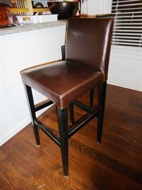 Pair Brown Leather Bar Stools
