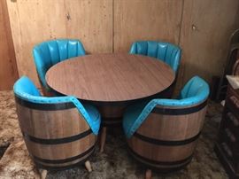 1960's Wine / Whiskey Barrel Table and Chairs