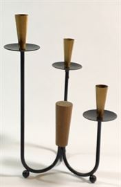 Teak and Wrought Iron Candle Holder
