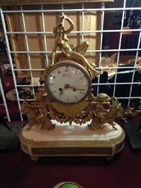 19th Century French Dore Bronze and Marble Clock