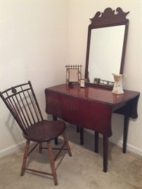 Mahogany drop leaf table and mirror