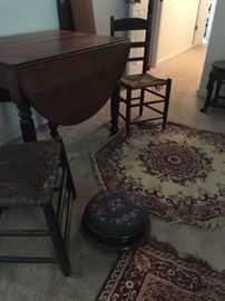 Needlepoint vintage stool and rugs