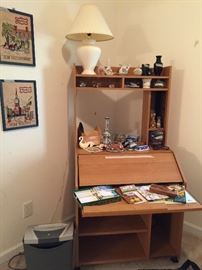 Desk or computer hutch, shredder and office supplies