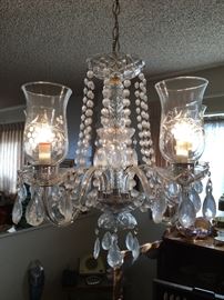 Detail shot of the vintage crystal chandelier.