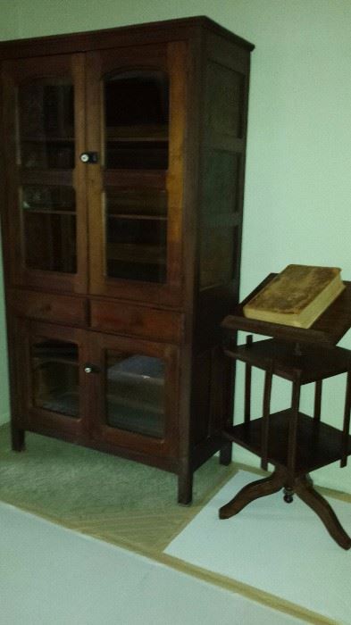 Antique pie safe, antique Bible stand, old Bible