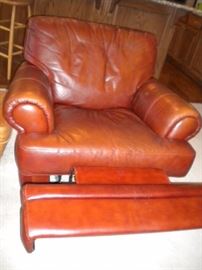 Leather Sofa/couch, reclining chair and ottoman. Leather chair in corner, china cabinet