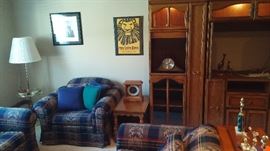 Living room set - sofabed, loveseat, chair and ottoman and entertainment cabinet