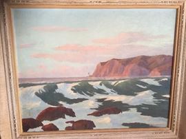 Large 1948 Leyon Randall painting of Point Loma, predating the second lighthouse.  