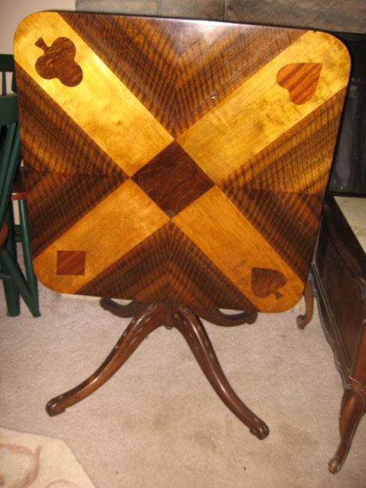 Antique Wood Inlay Tilt Top Card Table