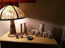 Art Nouveau lamp and antique chocolate set