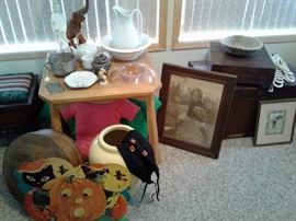 Vintage Halloween, antique trunk, antique pictures and more, including unique t-shirt pillows!