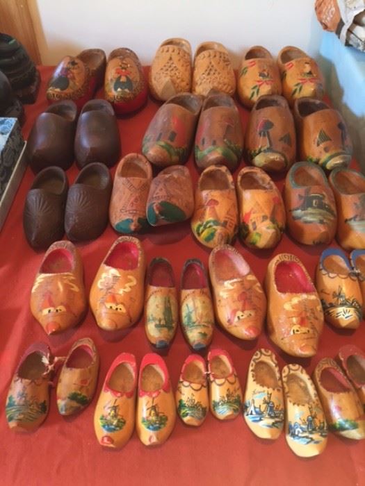 Assortment of wooden shoes.