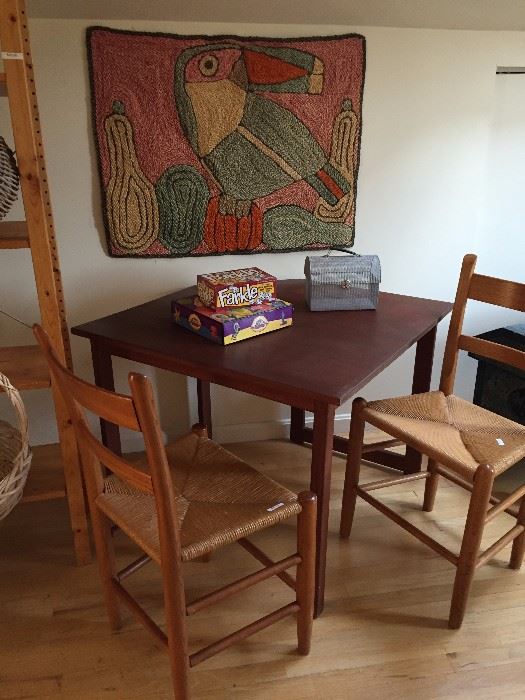 Mahogany Table and Chairs, Needle punch Artwork