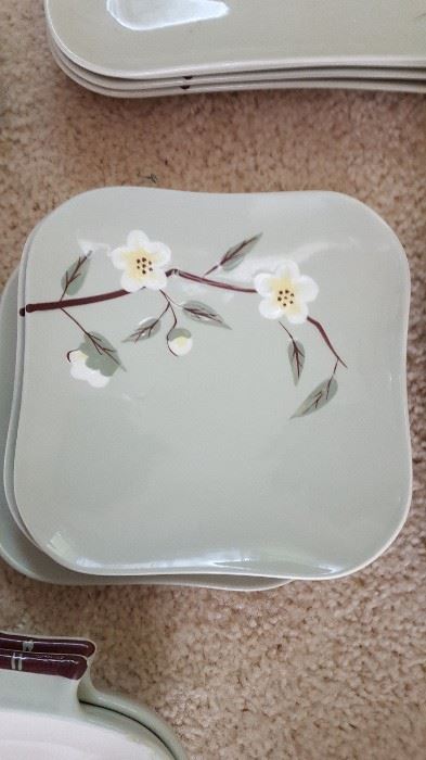 Blossum Celadon by Weil Ware. 1950's. Excellent condition. Approx 50pieces. $200