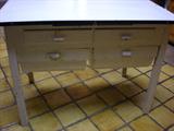 Kitchen work table with white top. Original drawers