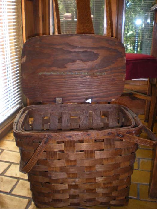 Old Antique basket with insert with metal handles on insert. Excellent condition.