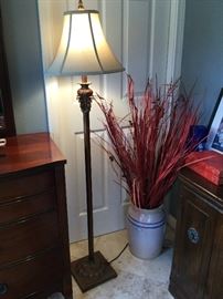 Lovely floor lamp, sorry photo does not show detail, and 4 gallon crock