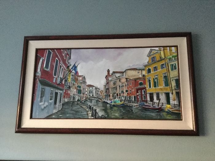 Original Oil of Venice, large and impressive, photo does not do this justice, this is over King bed and is almost as wide- come see! 