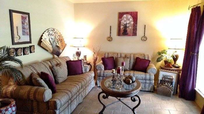 Living Room Set, Love Seat, Full Size Sofa, Coffee Table, Side Table, Table Set, Pictures, Lamps, Household Decorations, Curtains, 