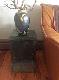 Antique tin storage bin, lovely art pottery vase with branches