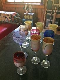 Gorgeous collection of hand blown glass goblets and wine glasses