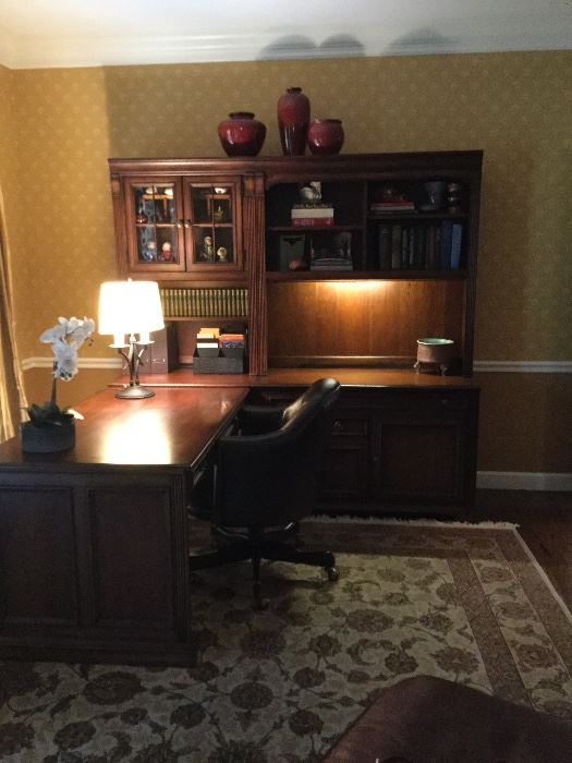 Hooker Study includes writing desk, bookcase and curio. 